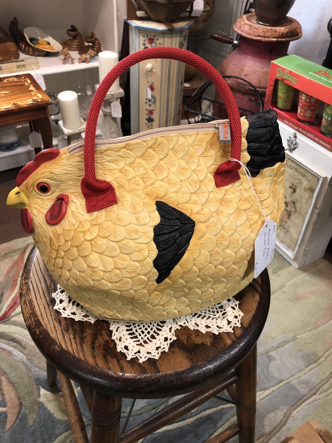 Scranberry Snapshots - Yes, yes it’s a rubber chicken purse! - Scranberry Coop - Vintage Store - Antiques, Collectibles, & More