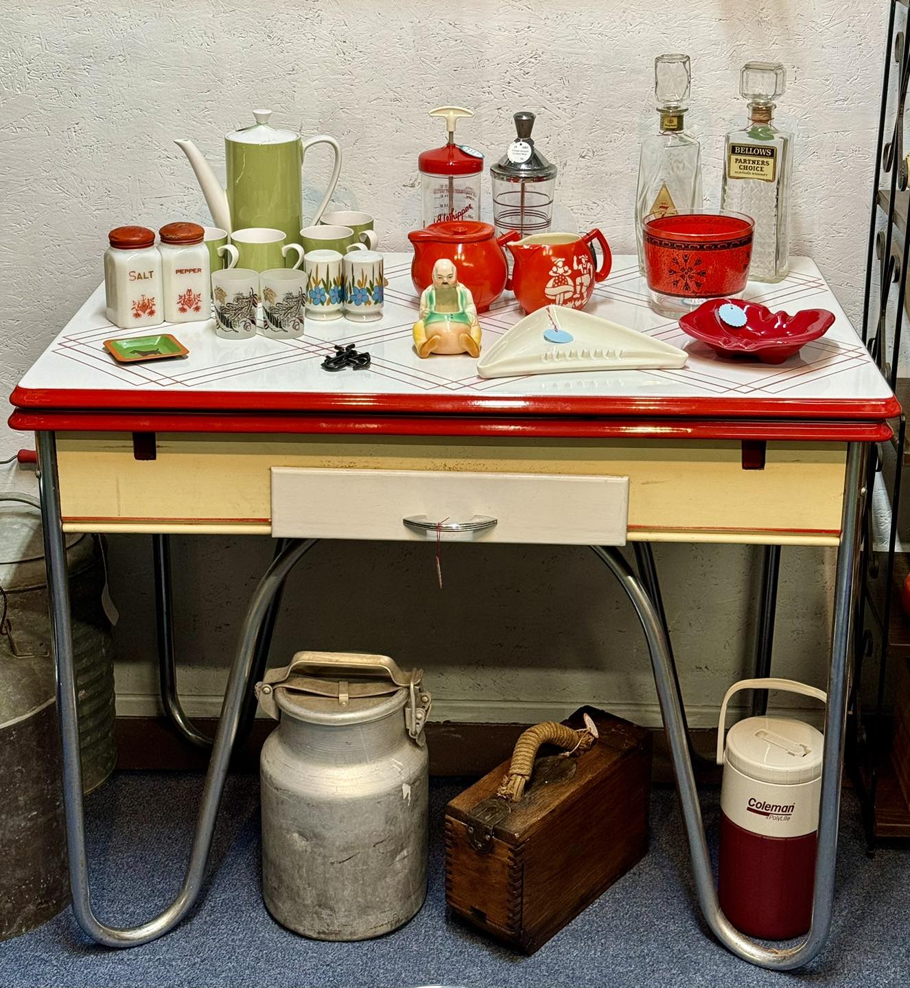 Booth 132 - Vintage Retro Metal Table Painted Red and White - Scranberry Coop - Vintage Store - Antiques, Collectibles, & More